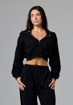 CloudEase™ Oversized Cropped Zip Hoodie Black Hoodies Paragon Fitwear 