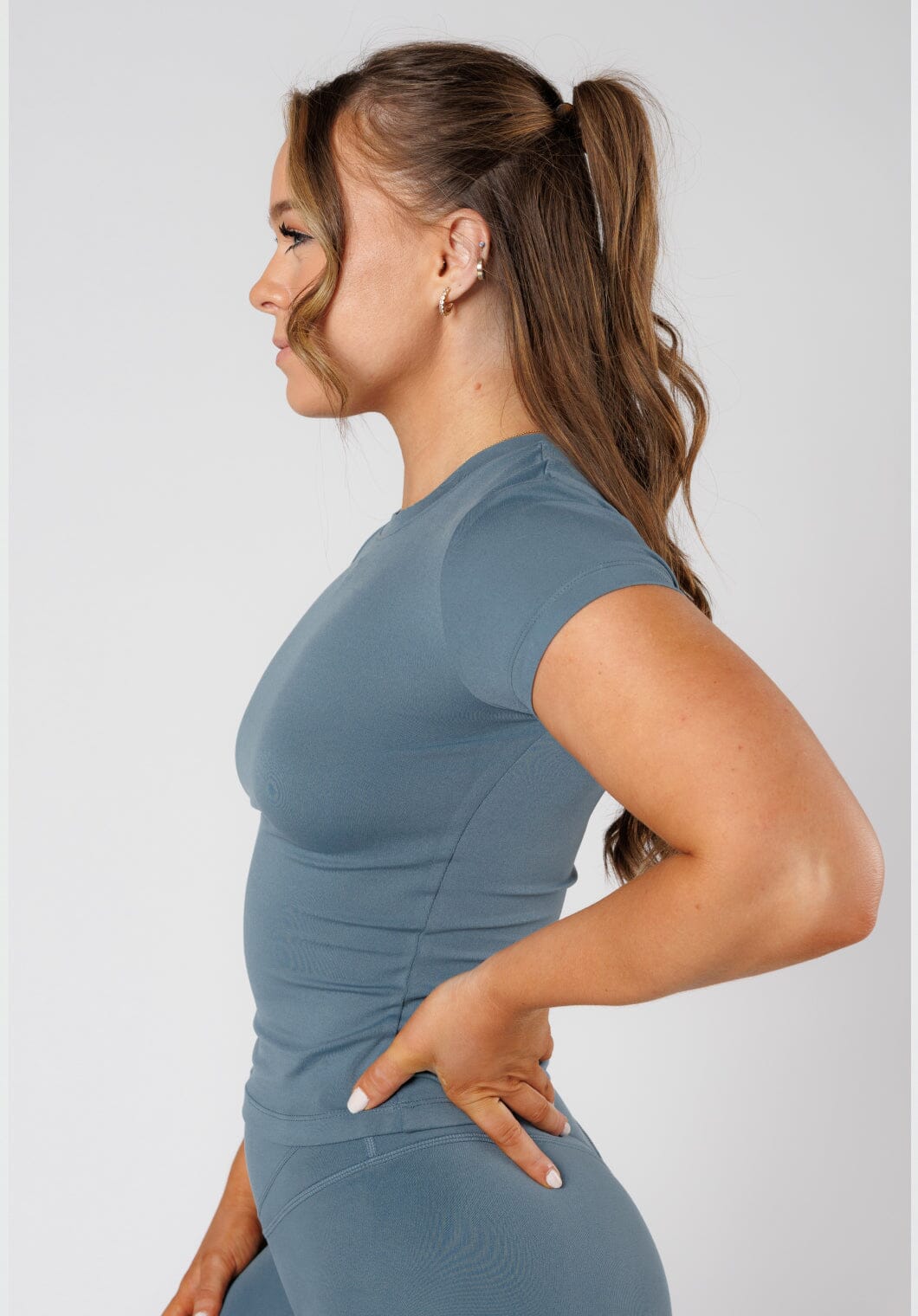 Reluna™ Full Length Short Sleeve Top Slate Tops/Tanks Paragon Fitwear 