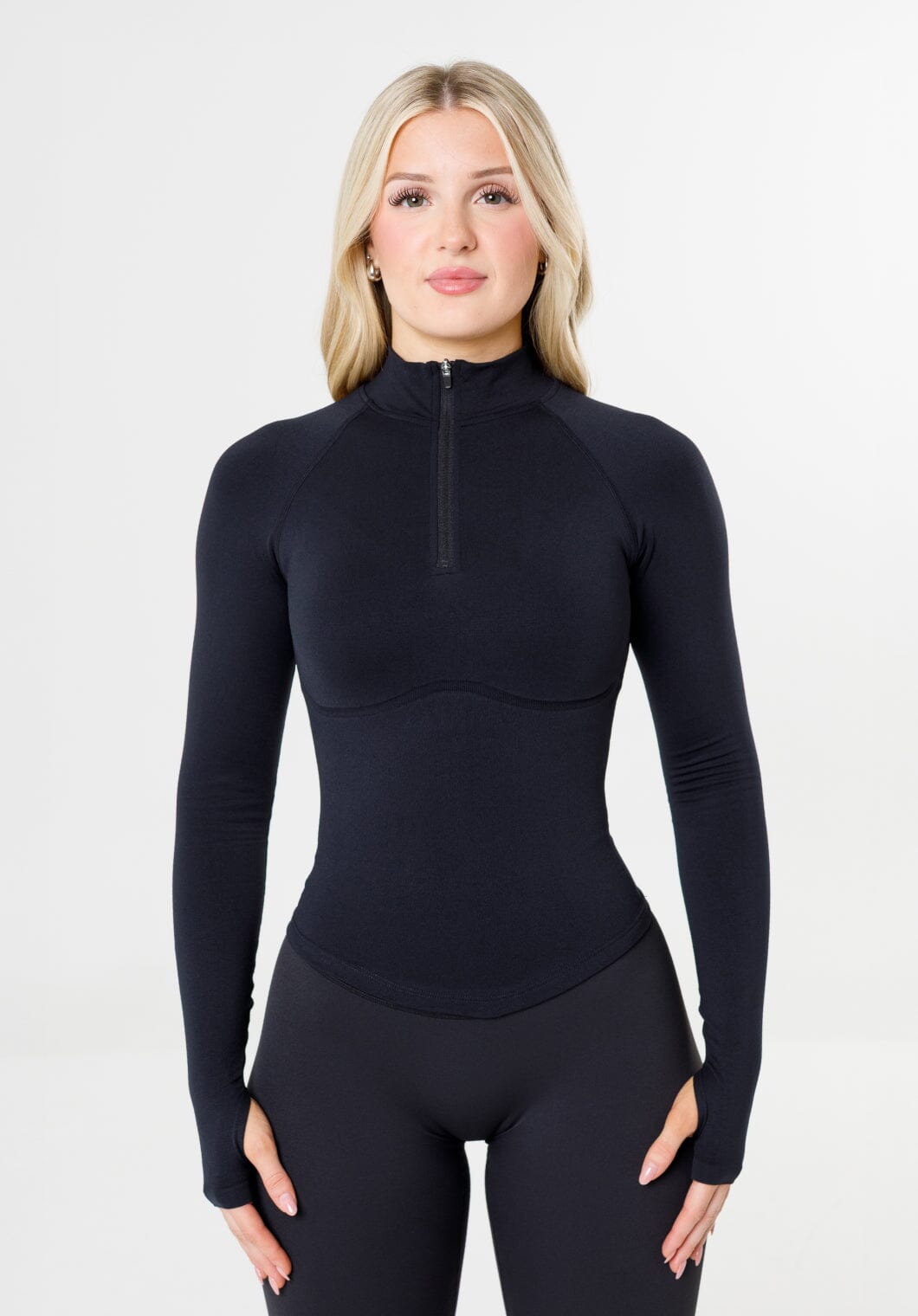 CurveFlex™ Form Quarter Zip Black Sports Bras Paragon Fitwear 
