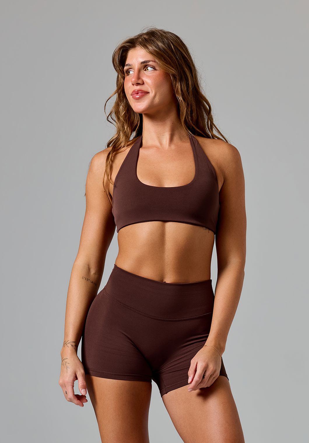 RecStretch™ Unbound Halter Sports Bra Walnut Sports Bras Paragon Fitwear 