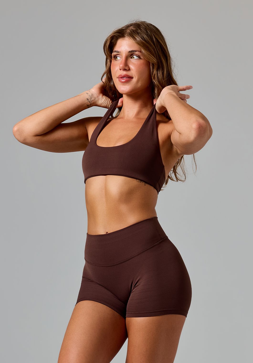 RecStretch™ Unbound Halter Sports Bra Walnut Sports Bras Paragon Fitwear 