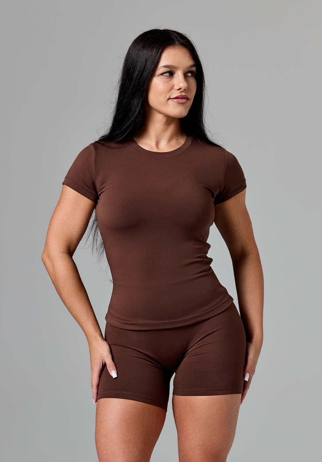 Reluna™ Full Length Short Sleeve Top Walnut