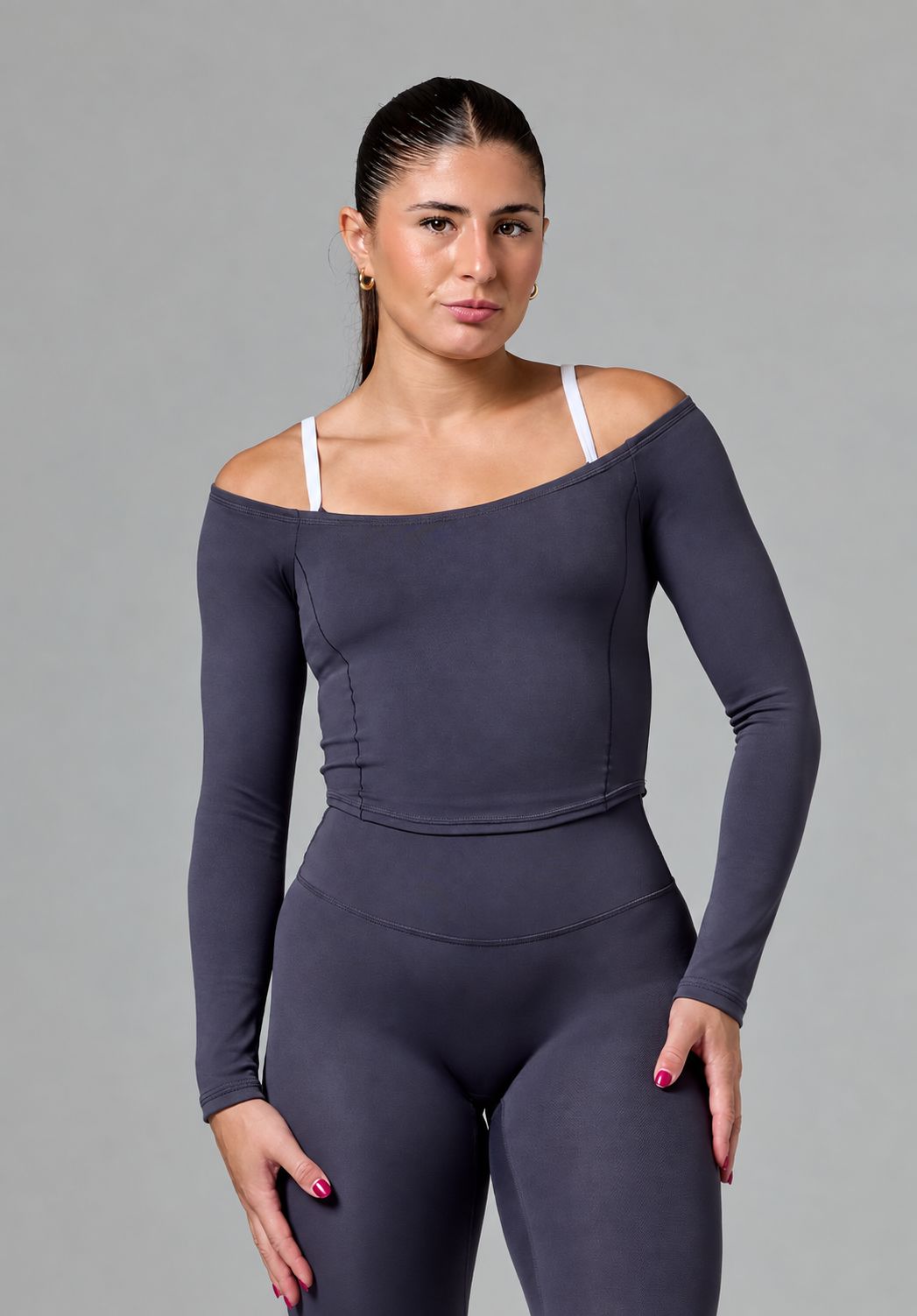 Reluna™ Off Shoulder Top Charcoal Tops/Tanks Paragon Fitwear 