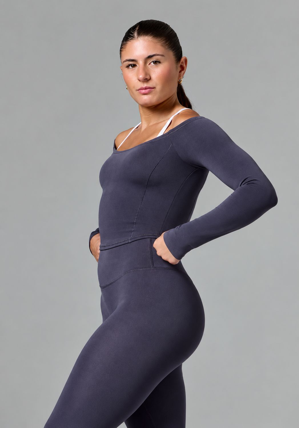 Reluna™ Off Shoulder Top Charcoal Tops/Tanks Paragon Fitwear 